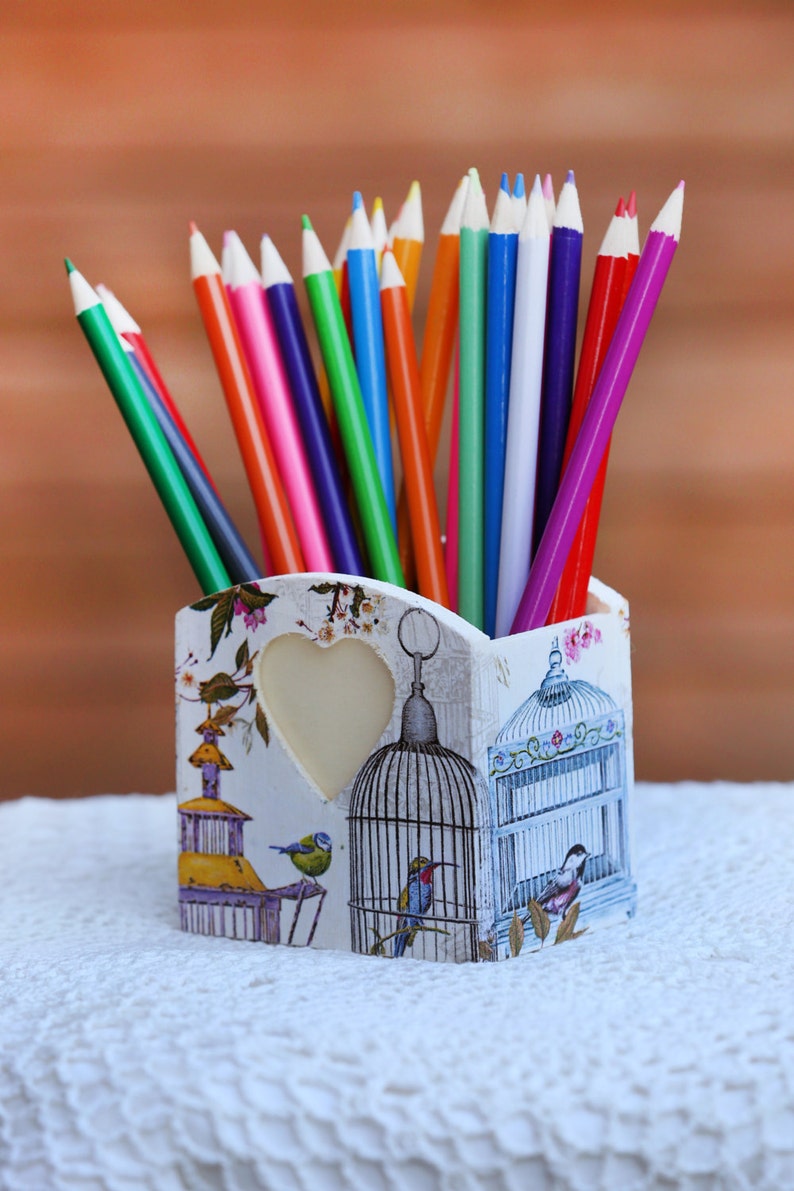 Decoupaged Pencil Holder Personalised Wooden Pen Pot Pen Etsy