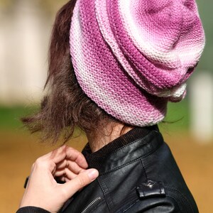 Hand knitted hat, Pink knitted hat, Knitted Women Beanie, Pink beanie, Winter wool hat image 3