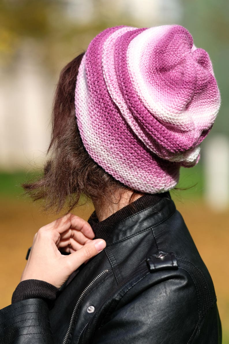 Hand knitted hat, Pink knitted hat, Knitted Women Beanie, Pink beanie, Winter wool hat image 3