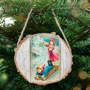 Christmas wooden decoration, Christmas ornament, Vintage Christmas, Wooden ornament, Wall hanging, Decoupage ornament, Holiday ornament image 2