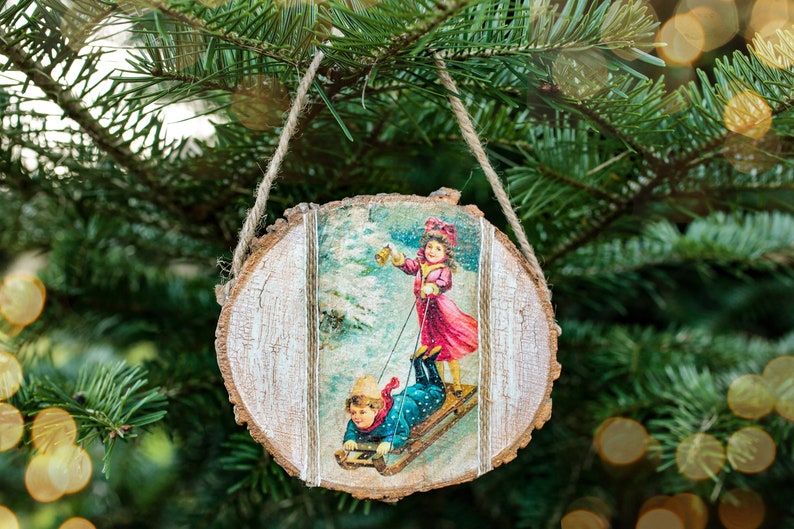 Weihnachten Holzdekoration, Weihnachtsschmuck, Vintage Weihnachten, Holzschmuck, Wandbehang, Decoupage Ornament, Urlaub Ornament Bild 2