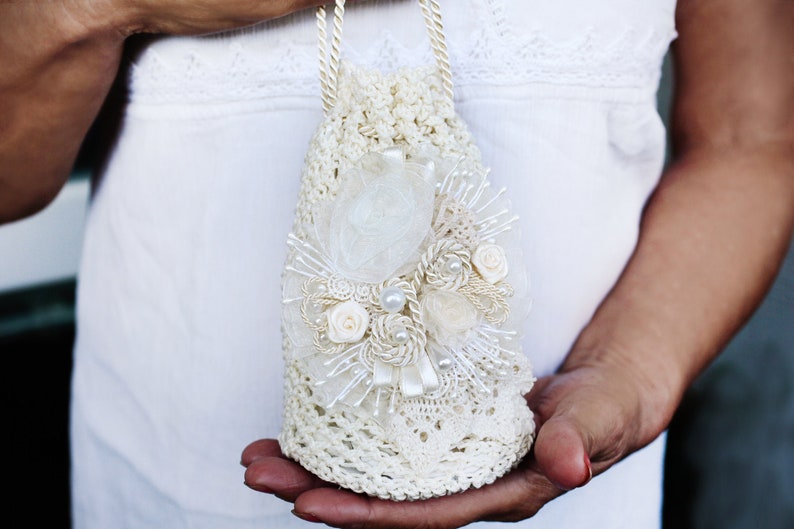 Sac de mariée en ivoire, Sac à main en crochet Great Gatsby, Sac de demoiselle dhonneur en crochet pour mariage vintage, Sac au crochet, Sac de mariage fait main, Sac de mariée image 1