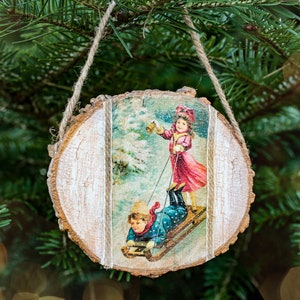Weihnachten Holzdekoration, Weihnachtsschmuck, Vintage Weihnachten, Holzschmuck, Wandbehang, Decoupage Ornament, Urlaub Ornament Bild 3