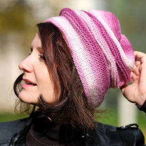 Hand knitted hat, Pink knitted hat, Knitted Women Beanie, Pink beanie, Winter wool hat image 2