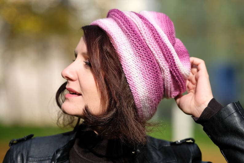 Hand knitted hat, Pink knitted hat, Knitted Women Beanie, Pink beanie, Winter wool hat image 2