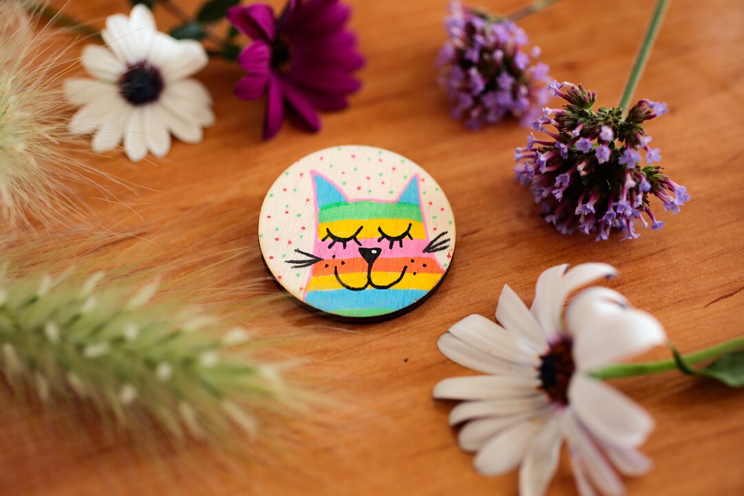 Cat Pin, Wooden Cat Brooch, Wooden Badge, Cute Cat Pin, Cat Lover Gift ...
