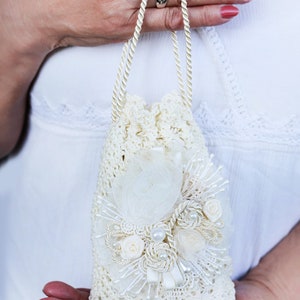 Sac de mariée en ivoire, Sac à main en crochet Great Gatsby, Sac de demoiselle dhonneur en crochet pour mariage vintage, Sac au crochet, Sac de mariage fait main, Sac de mariée image 3