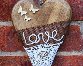 Valentines heart LOVE, Heart home decoration with butterflies, Wood heart love, Hanging wedding decor, Wedding heart