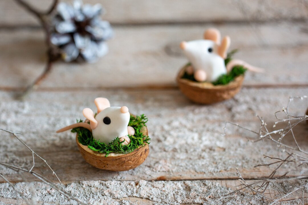 Lovely Mouse in Walnut Shell, Tiny Mouse, Handmade Mouse With Heart ...
