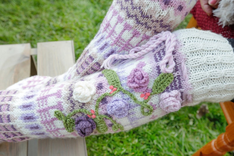 Pastel Thigh High wool & acrylic yarn Socks, Hand knitted wool socks, Pastel handmade socks, Over the knee socks, Unique womens socks pastel image 2