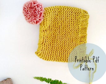 Bonnet, Knitted Baby bonnet Pattern ||Baby Bo Peep Bonnet|| Knitting Pattern, Baby gift, Pattern, Downloadable Pdf, vintage knitting Pattern