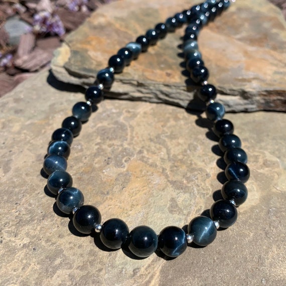 Tiger Eye Necklace Blue Tigers Eye Necklace Tigers Eye Etsy