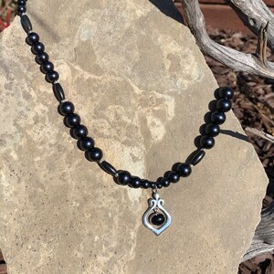 Onyx Necklace /Matte Onyx Bead / Onyx Beaded Necklace / Black and Silver / Onyx Beaded Necklace