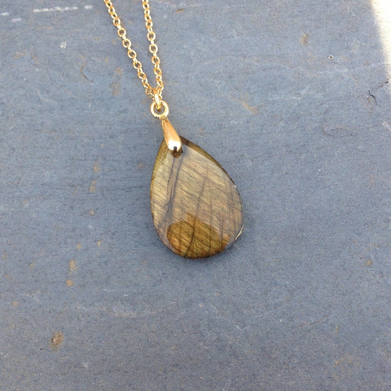 Labradorite Pendant Yellow Stone Brown Tigers Eye Necklace And Gold