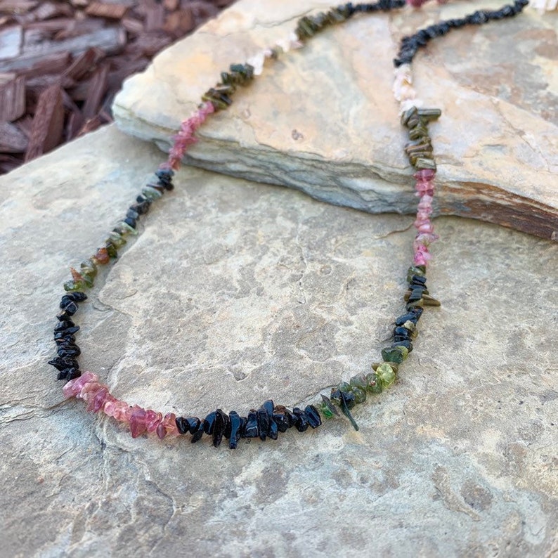 Watermelon Tourmaline Necklace Watermelon Tourmaline Beaded Necklace tourmaline chip necklace