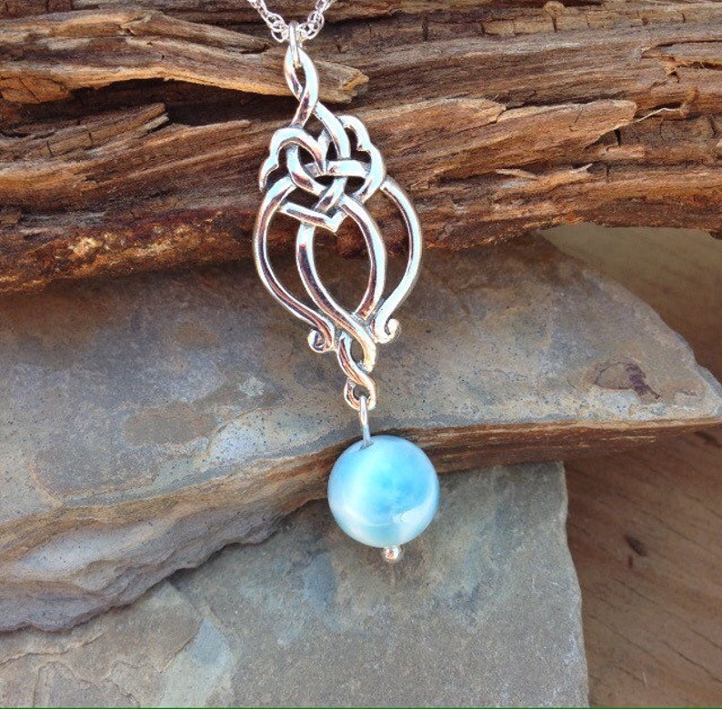 Dominican Larimar Pendant Larimar Necklace Celtic Design Pendant