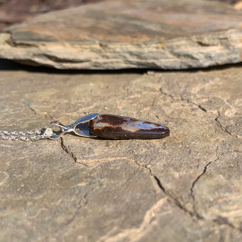 Boulder Opal Pendant Australian Opal Necklace Flashy Opal Small Boulder Opal Australian Opal