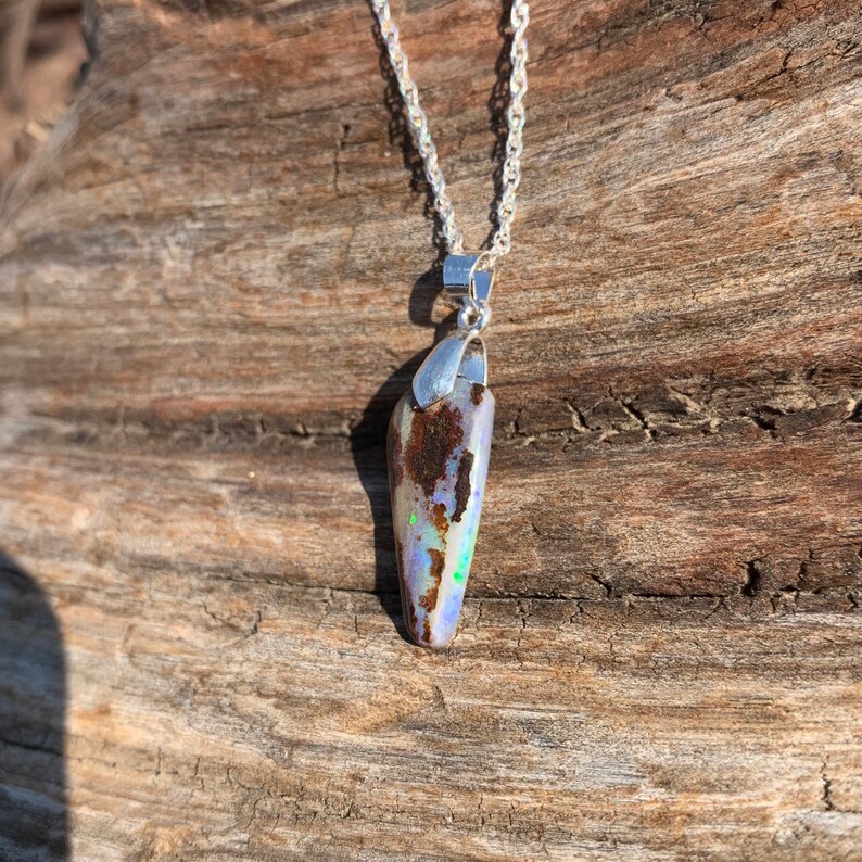 Boulder Opal Pendant Australian Opal Necklace Flashy Opal Small Boulder Opal Australian Opal