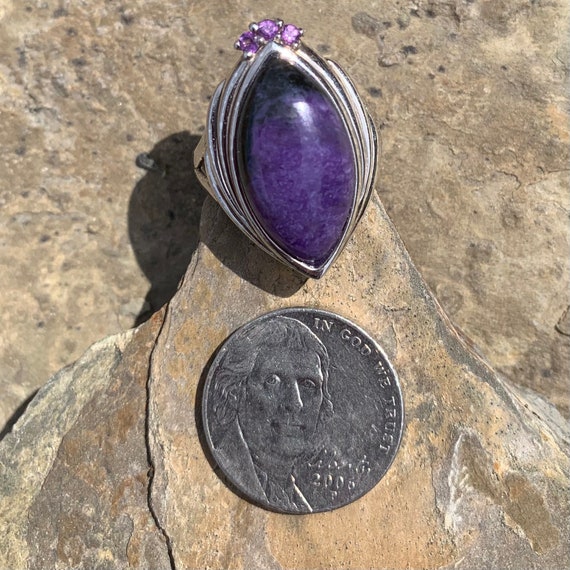 Large Charoite Stone Ring with Amethyst Accents - image 7