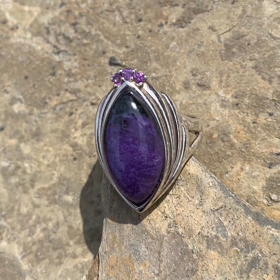 Large Charoite Stone Ring with Amethyst Accents - image 5