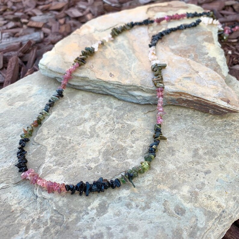 Watermelon Tourmaline Necklace Watermelon Tourmaline Beaded Necklace tourmaline chip necklace