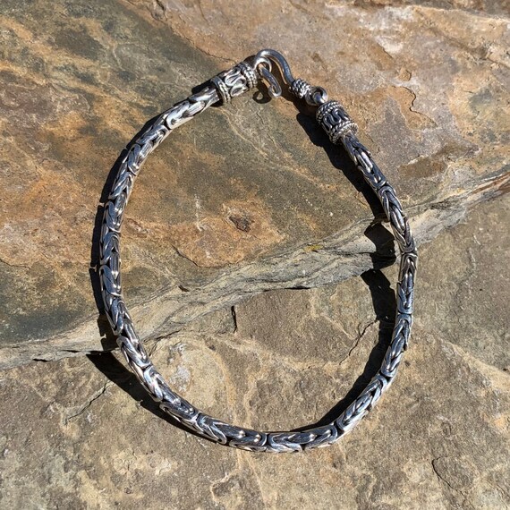 Vintage Sterling Silver Byzantine Bracelet, Bali Chain