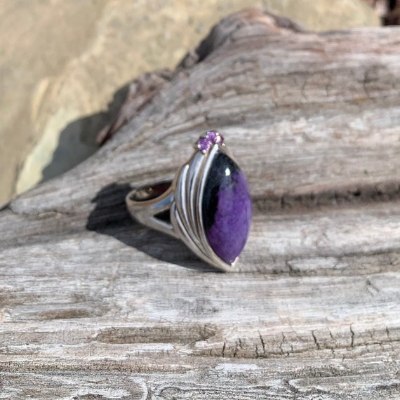 Large Charoite Stone Ring with Amethyst Accents - image 4
