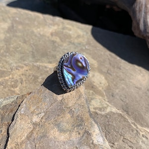 Abalone Shell Ring / Paua Shell Ring / Abalone and Sterling Silver / size 5 ring