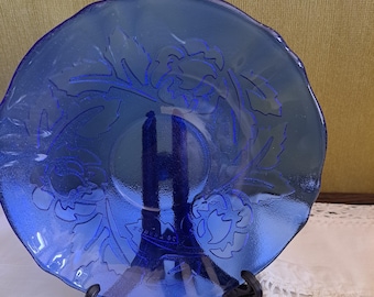 Cobalt Blue Glass saucers , Vintage Glass, Gift Idea, Blue Glass , Blue Home Decor, Farmhouse Cottage Decor
