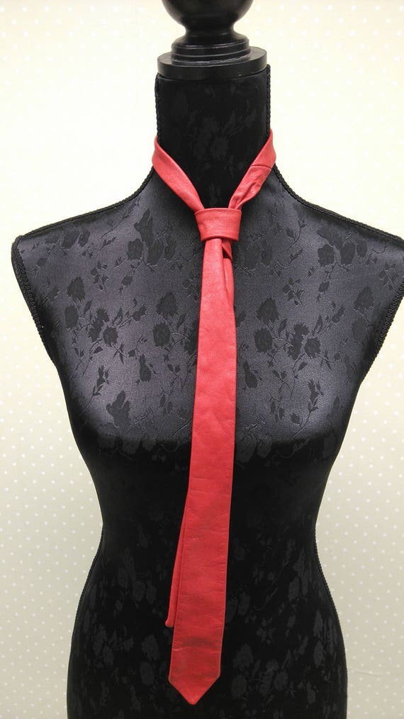 Leather Tie /Vintage/Handmade/Blue/red/black tie/… - image 1