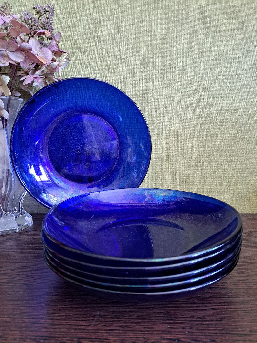 Cobalt Blue Glass Cake Plates, Serving Platters,vintage Glass, Gift