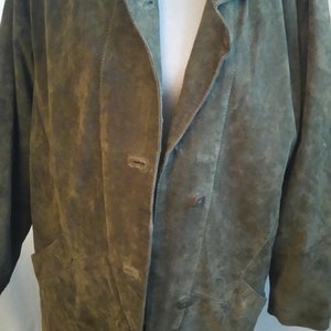 veste en cuir vintage Jazz olive en daim/OOAK, taille L, vintage des années 90, cottage chic, country western, bohème, hipi,