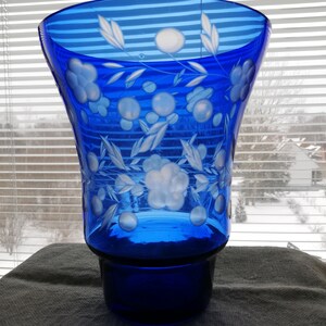 Vintage Cobalt Blue cut to clear crystal cut glass vase.