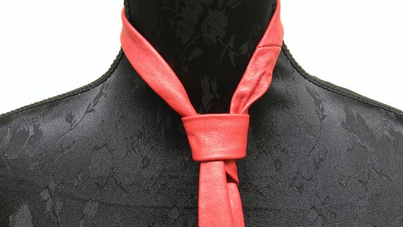Leather Tie /Vintage/Handmade/Blue/red/black tie/… - image 7