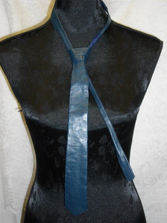 Leather Tie /Vintage/Handmade/Blue/red/black tie/… - image 2