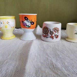 Vintage egg cups,Chick, cow, flowers egg cups, country farmhouse,  Tableware