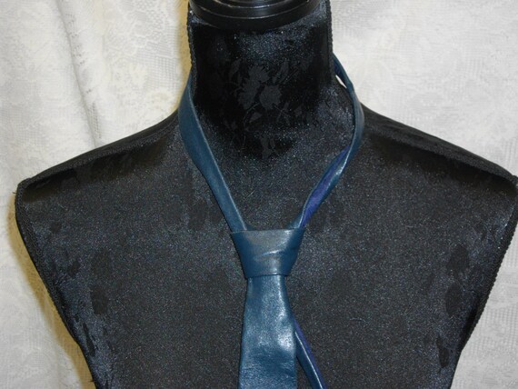 Leather Tie /Vintage/Handmade/Blue/red/black tie/… - image 5