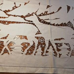 Vintage White  Tablecloth Embroidery, Handmade, Washed Wrinkled Wedding Rustic Vintage Country Gift idea Home&Living