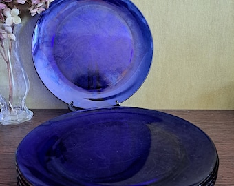 Cobalt Blue Glass dinner plates, serving platters,Vintage Glass, Gift Idea, Blue Glass , Blue Home Decor, Farmhouse Cottage Decor