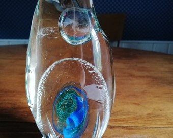 Vintage blauw glazen presse-papier, blauwe glazen presse-papier, grote presse-papier, vintage, presse-papier, kunstglasornament