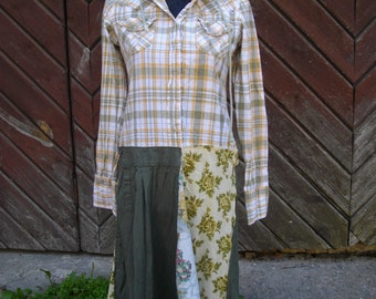 Upcycled Patchwork Shirt Dress | Boho Art Tunic Made From Reclaimed Shirts | Recycled Cotton Dress Size M | OOAK Sustainable