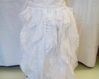 Upcycled Weißer Braut Rüschen Maxi Rock rustikal/Spitzenoptik/Endladesign/Handmade/Boho/Shabby Chic/Landhaus Rock