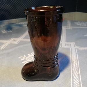Vintage brown Glass Cowboy Western Boots Beer Mug Embossed Bar Decor, Collection 1970s Gift Idea