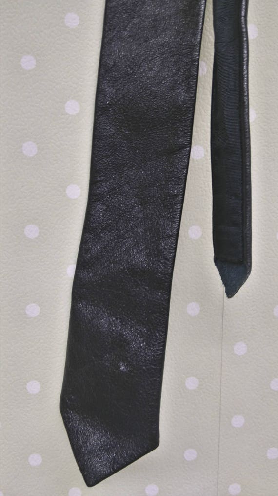 Leather Tie /Vintage/Handmade/Blue/red/black tie/… - image 9