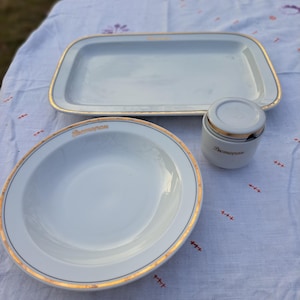 GDR  Jlmenau VTG RESTORAN Restaurant sugar bowl, serving platter/pasta,soup, dinner plate 1970-s.Soviet Porcelain  Antique Rare Part of Set