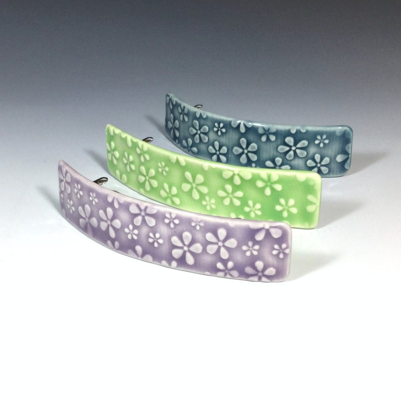 Porcelain French Barrette Large Purple Ceramic Barrette Flower Pattern Hair Barrette Lavender Ceramic Hair Clip