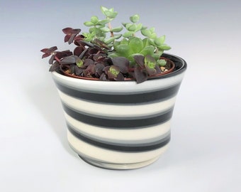 Ceramic Succulent Planter, Gray Black and White Marbled Porcelain Indoor Planter, Pottery Plant Holder With 4" Removable Plastic Pot