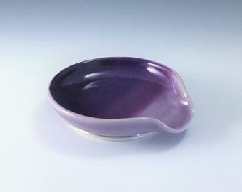 Purple Ceramic Spoon Rest, Porcelain Spoon Holder, Purple Ombré Pattern Wheel Thrown Pottery Spoon Rest