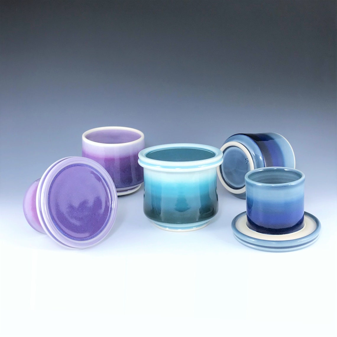 Blue Ceramic Butter Dish, French Butter Keeper, Porcelain Butter Crock