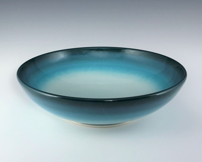 Teal Ceramic Pasta Bowl, Aqua Porcelain Bowl, Wheel Thrown Handmade Pottery Fruit Bowl image 1